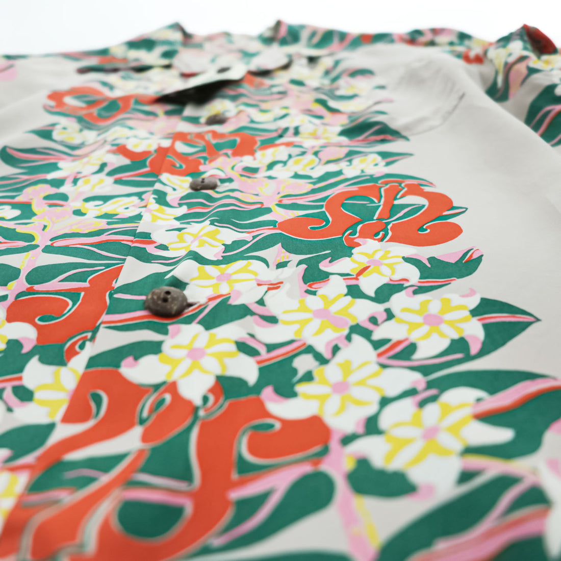 SUN SURF 日本製 アロハシャツ 半袖 オープンカラー シャツ S グリーン CROWN FLOWER 開襟 SS34858 未使用品