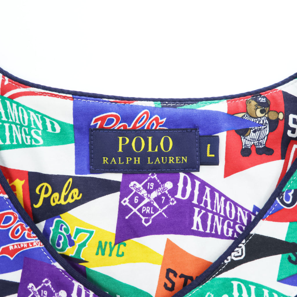Polo Ralph Lauren ポロベア ベースボールシャツ 半袖シャツ L マルチカラー 総柄 ペナント