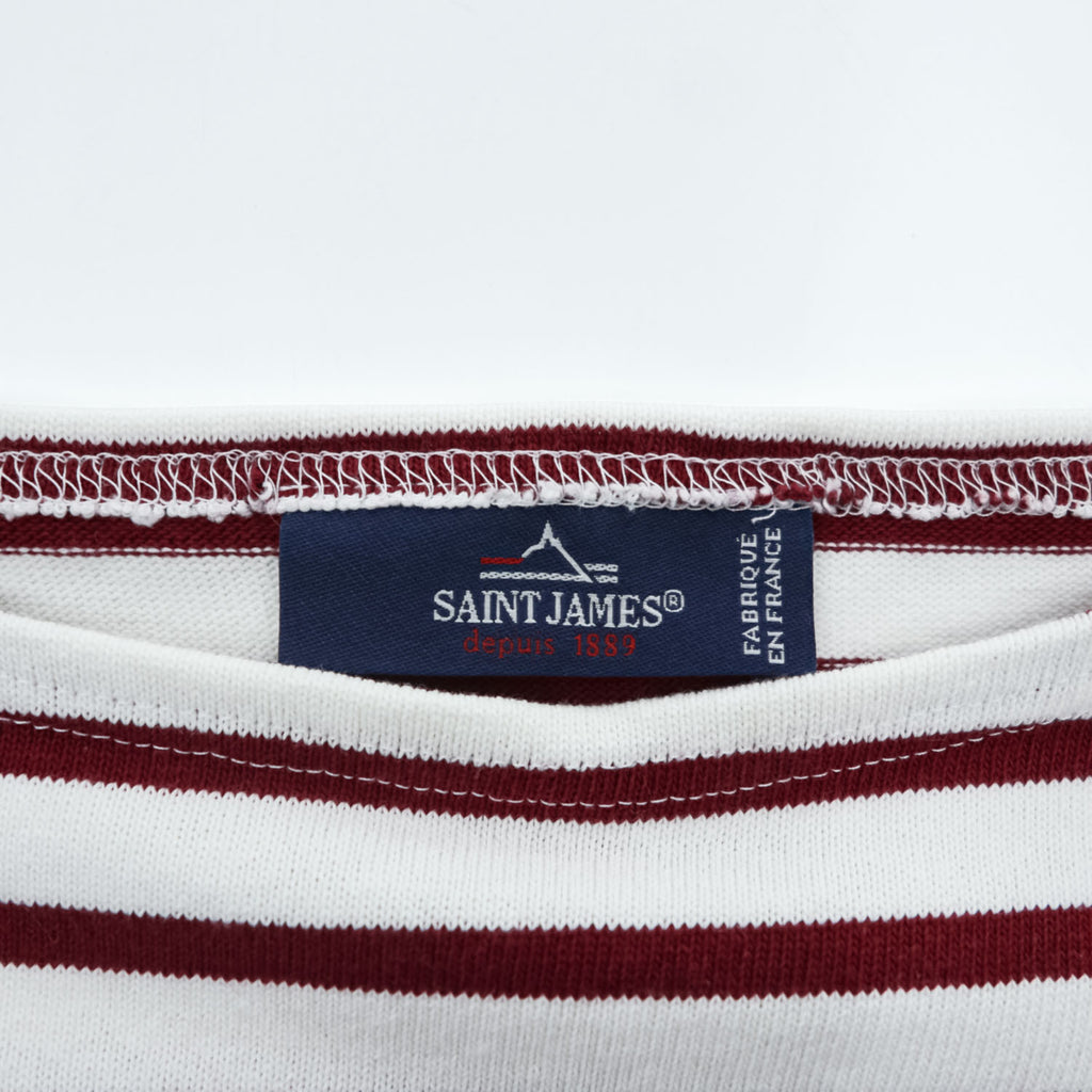 SAINT JAMES フランス製 バスクシャツ 長袖 ロングスリーブ Tシャツ M ホワイト ボルドー ボーダー ボートネック