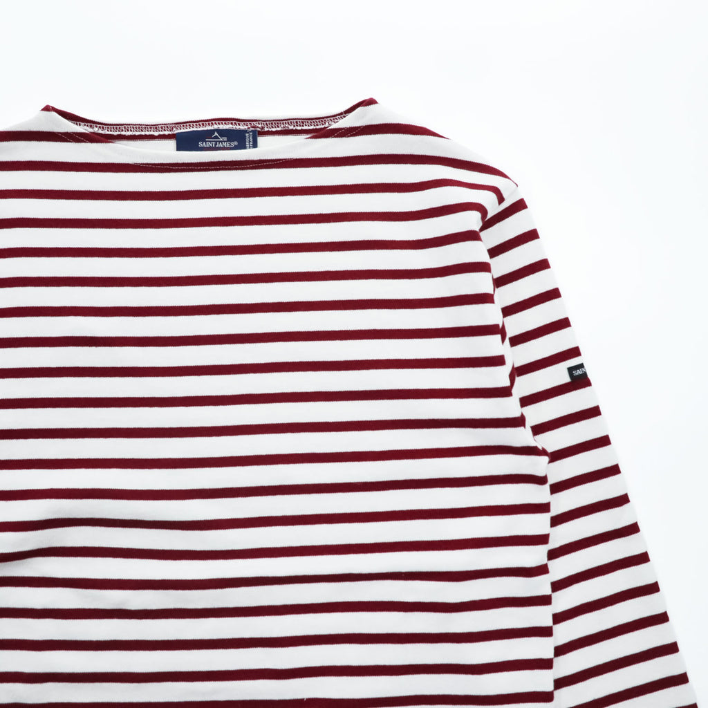 SAINT JAMES フランス製 バスクシャツ 長袖 ロングスリーブ Tシャツ M ホワイト ボルドー ボーダー ボートネック