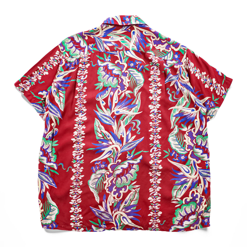 SUN SURF Sun and Surf for the SUGER CANE 80年代 ヴィンテージ 日本製 アロハシャツ 半袖 オープンカラーシャツ M レッド 総柄 初期タグ 開襟