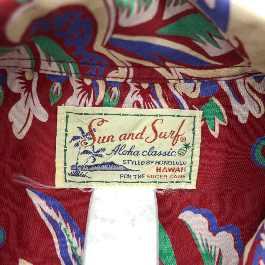 SUN SURF Sun and Surf for the SUGER CANE 80年代 ヴィンテージ 日本製 アロハシャツ 半袖 オープンカラーシャツ M レッド 総柄 初期タグ 開襟