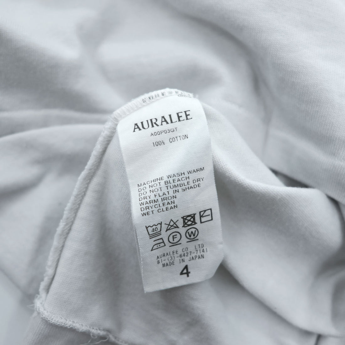 AURALEE 日本製 ハイネックカットソー LUSTER PLAITING HI NECK L/S TEE L ホワイト 24AW A00P03GT