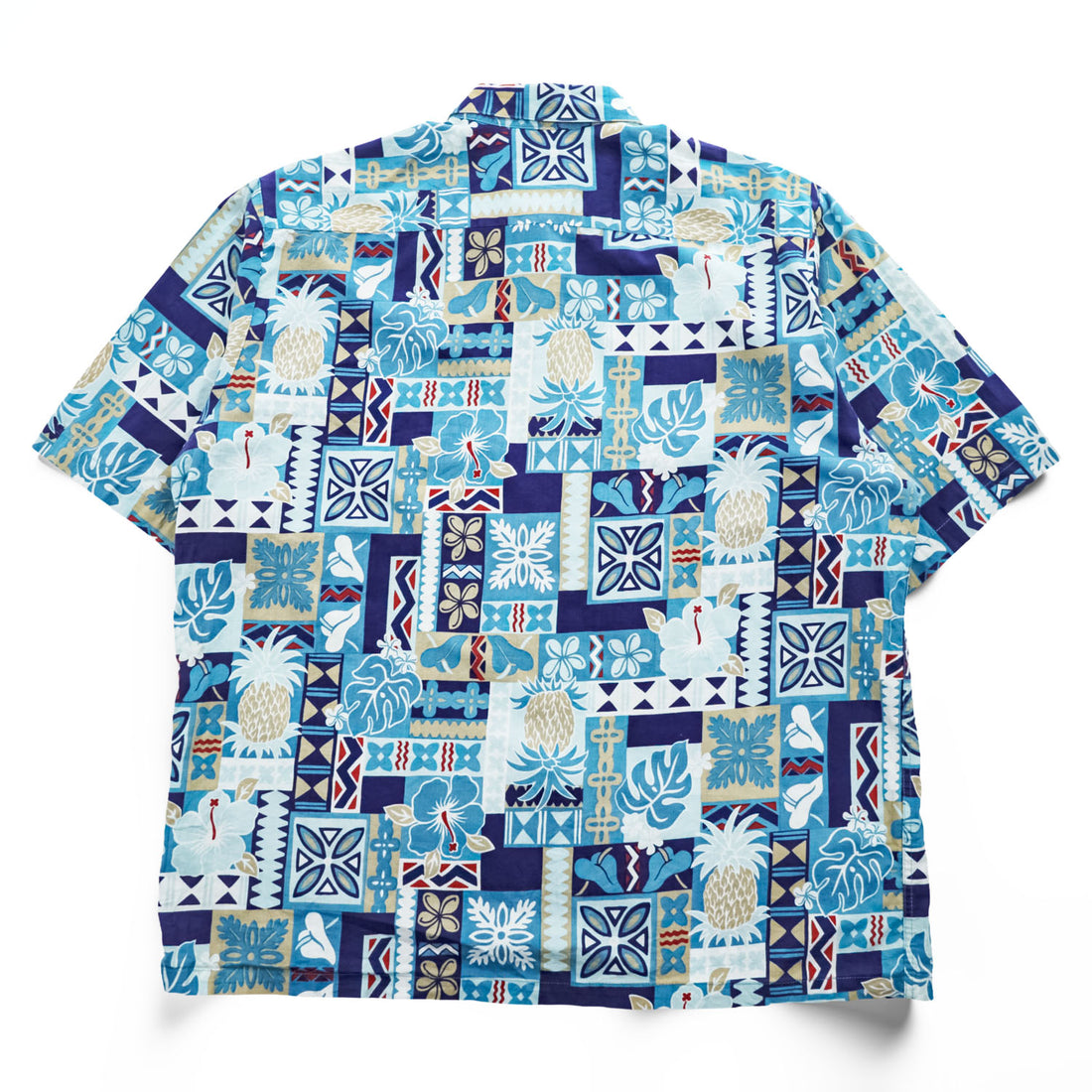 Reyn Spooner 90s Vintage Hawaiian Shirt Short-Sleeve Shirt, Size L, Blue, Patterned, JOE KEALOHA'S