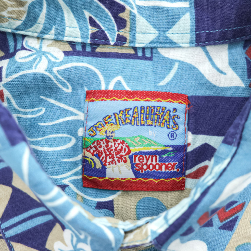 Reyn Spooner 90s Vintage Hawaiian Shirt Short-Sleeve Shirt, Size L, Blue, Patterned, JOE KEALOHA'S