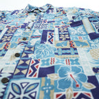 Reyn Spooner 90s Vintage Hawaiian Shirt Short-Sleeve Shirt, Size L, Blue, Patterned, JOE KEALOHA'S