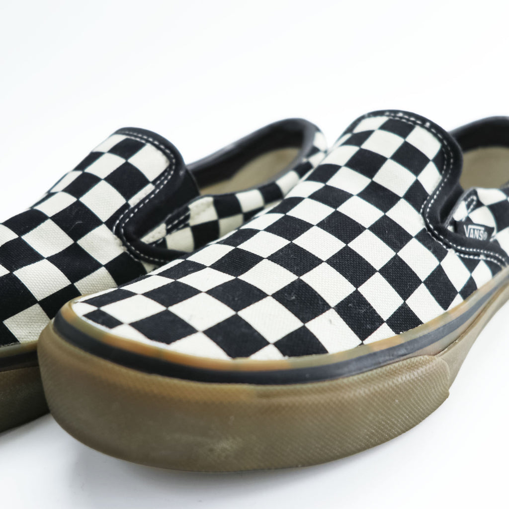 VANS チェッカー スリッポン CHECKER SLIP ON スニーカー 26cm ブラック ホワイト フラッグチェック ガムソール キャンバス V98CL