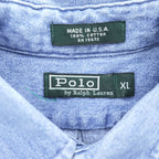 Polo Ralph Lauren 90年代 USA製 ヴィンテージ 長袖 デニム シャツ XL ブルー ボタンダウン エンブレム 刺繍