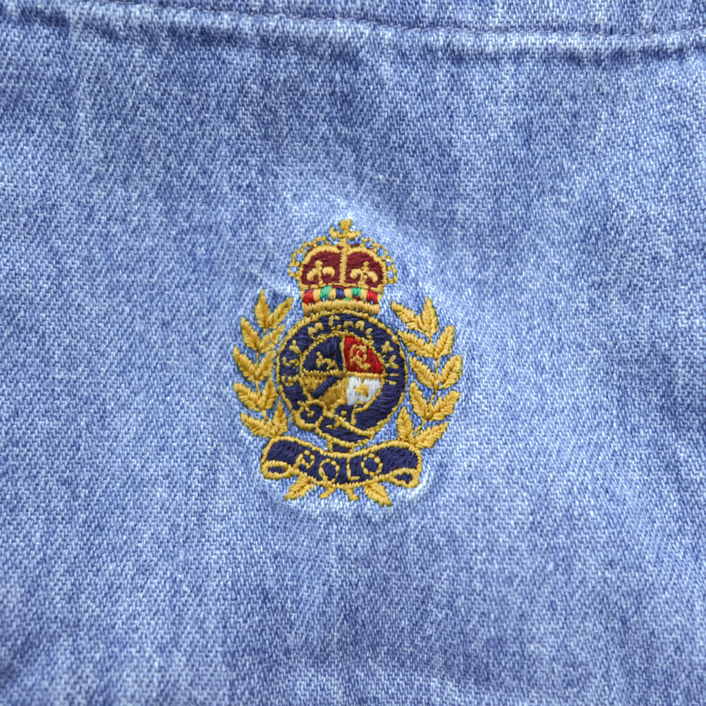 Polo Ralph Lauren 90年代 USA製 ヴィンテージ 長袖 デニム シャツ XL ブルー ボタンダウン エンブレム 刺繍