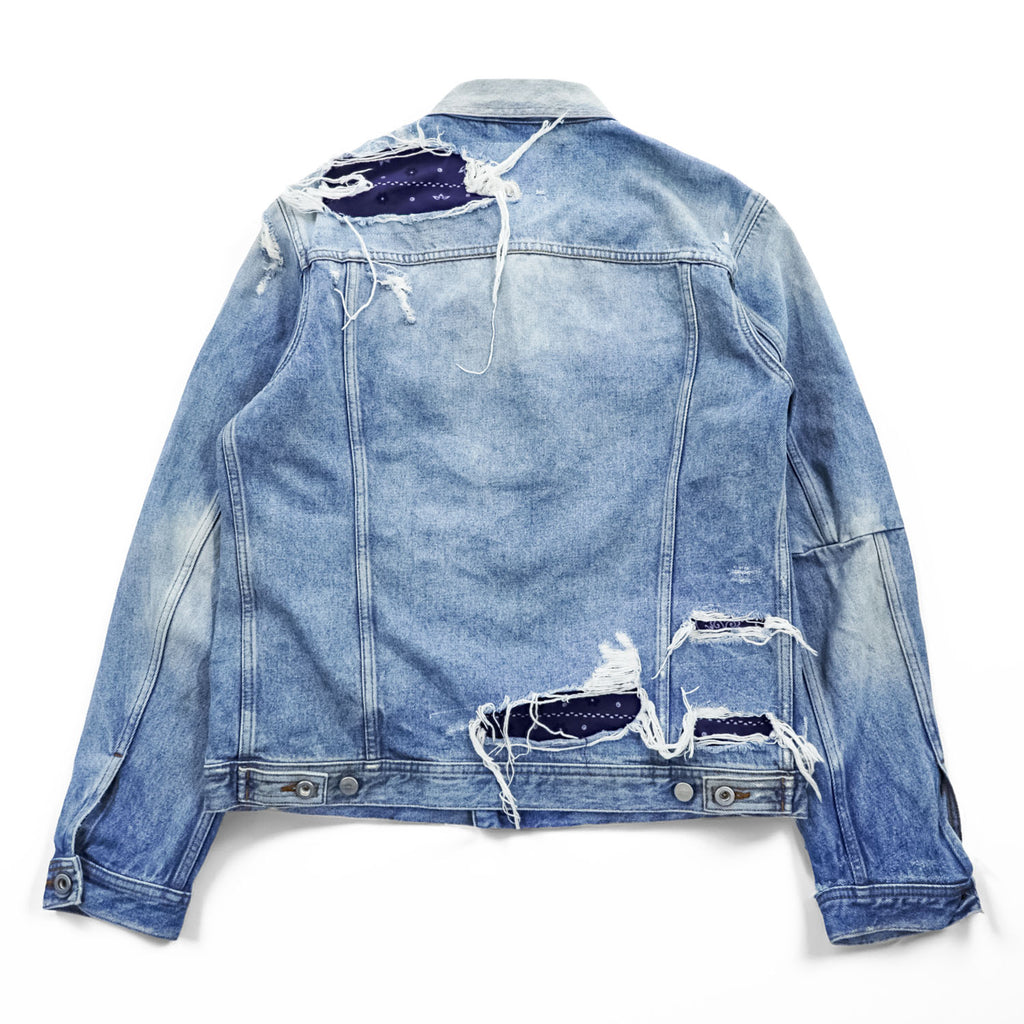 DIESEL デニムジャケット Gジャン L ブルー NHILL-TM ダメージ加工 バンダナ柄 リフレクター 00SSN60077W
