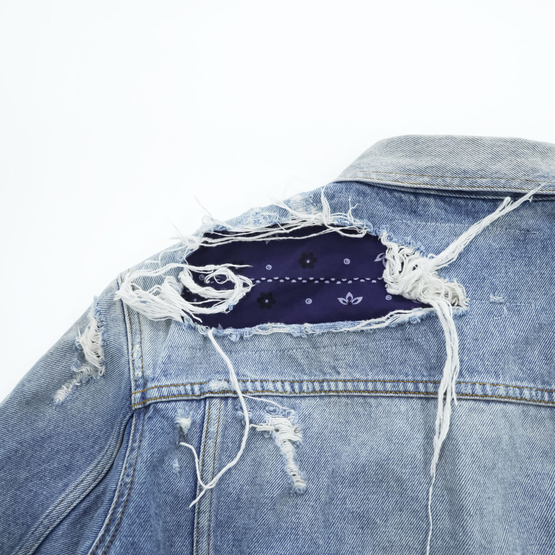 DIESEL デニムジャケット Gジャン L ブルー NHILL-TM ダメージ加工 バンダナ柄 リフレクター 00SSN60077W