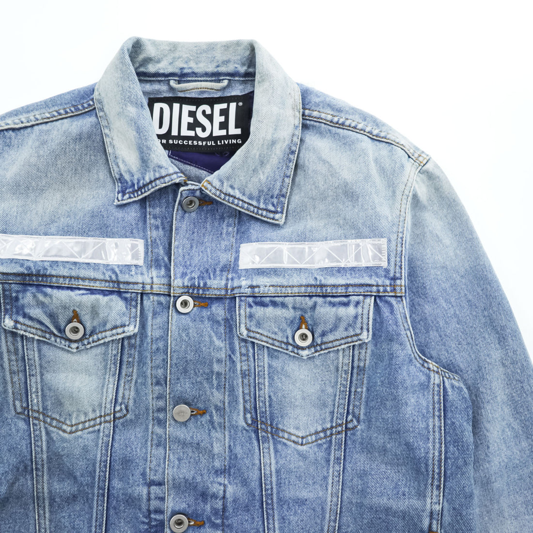 DIESEL デニムジャケット Gジャン L ブルー NHILL-TM ダメージ加工 バンダナ柄 リフレクター 00SSN60077W