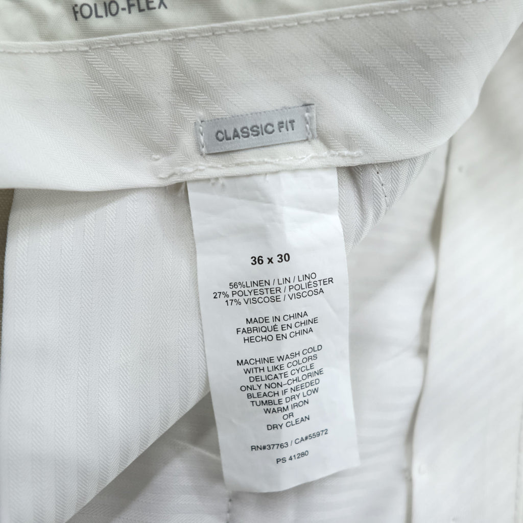 PERRY ELLIS PORTFOLIO リネン スラックス パンツ 36×30 ナチュラル ベージュ FOLIO-FLEX CLASSIC FIT