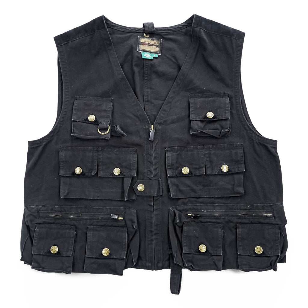 RALPH LAUREN 90年代 ヴィンテージ フィッシング ベスト L ブラック キャンバス スエード切替 ユーティリティー ハンティング