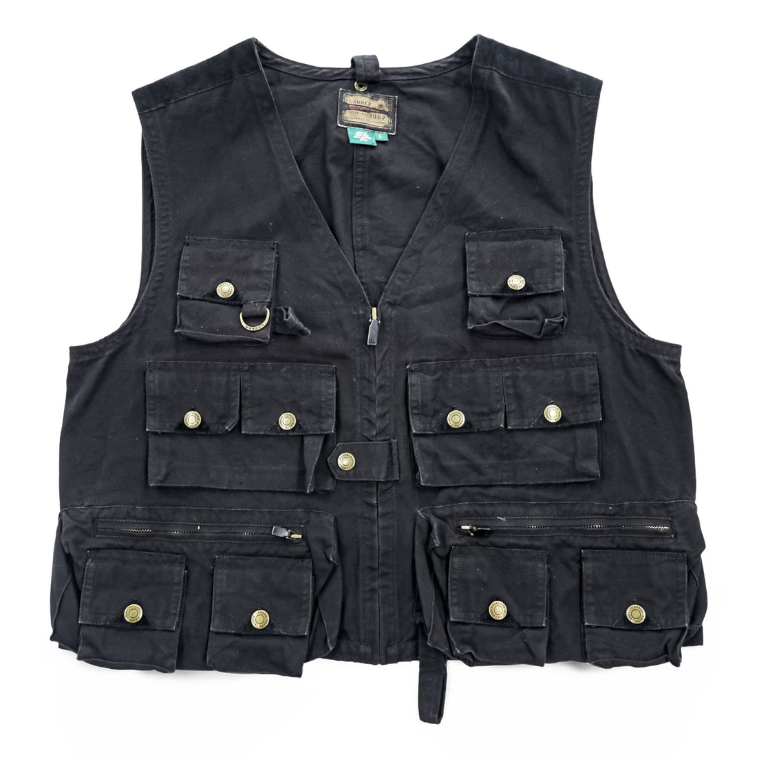 RALPH LAUREN 90年代 ヴィンテージ フィッシング ベスト L ブラック キャンバス スエード切替 ユーティリティー ハンティング