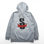 STUSSY 00年代 USA製 ヴィンテージ ジップパーカー L グレー 裏起毛 バックプリント クラウン クロスボーン