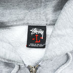 STUSSY 00年代 USA製 ヴィンテージ ジップパーカー L グレー 裏起毛 バックプリント クラウン クロスボーン