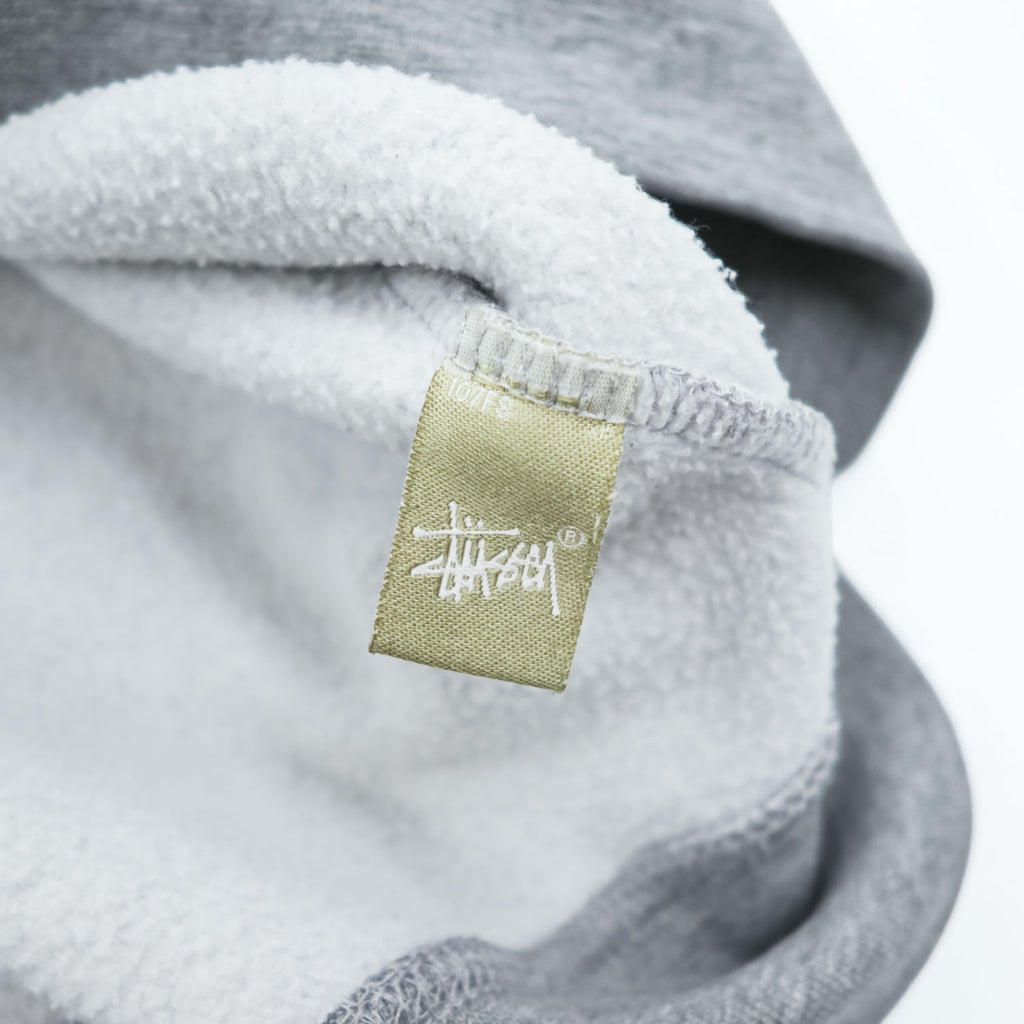 STUSSY 00年代 USA製 ヴィンテージ ジップパーカー L グレー 裏起毛 バックプリント クラウン クロスボーン