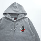 STUSSY 00年代 USA製 ヴィンテージ ジップパーカー L グレー 裏起毛 バックプリント クラウン クロスボーン
