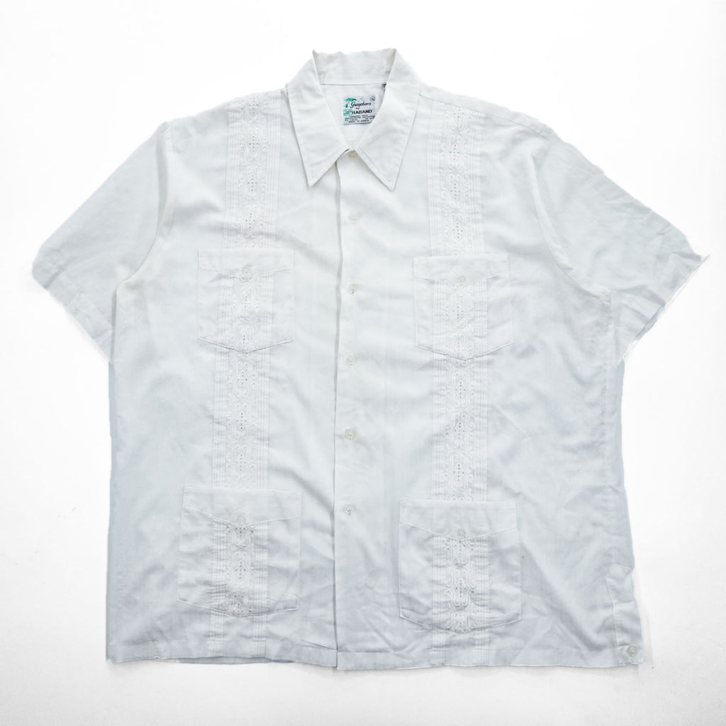 Guayabera by HABAND 90年代 ヴィンテージ キューバシャツ 半袖シャツ XL ホワイト 刺繍 4ポケット グアヤベラ ボックスシルエット