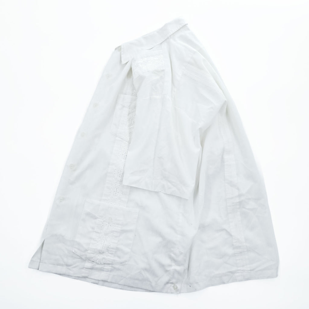 Guayabera by HABAND 90年代 ヴィンテージ キューバシャツ 半袖シャツ XL ホワイト 刺繍 4ポケット グアヤベラ ボックスシルエット