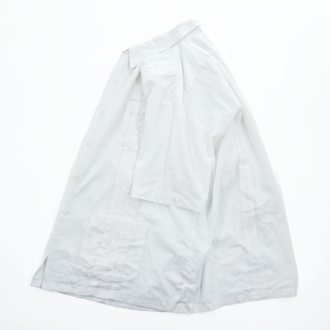 Guayabera by HABAND 90年代 ヴィンテージ キューバシャツ 半袖シャツ XL ホワイト 刺繍 4ポケット グアヤベラ ボックスシルエット