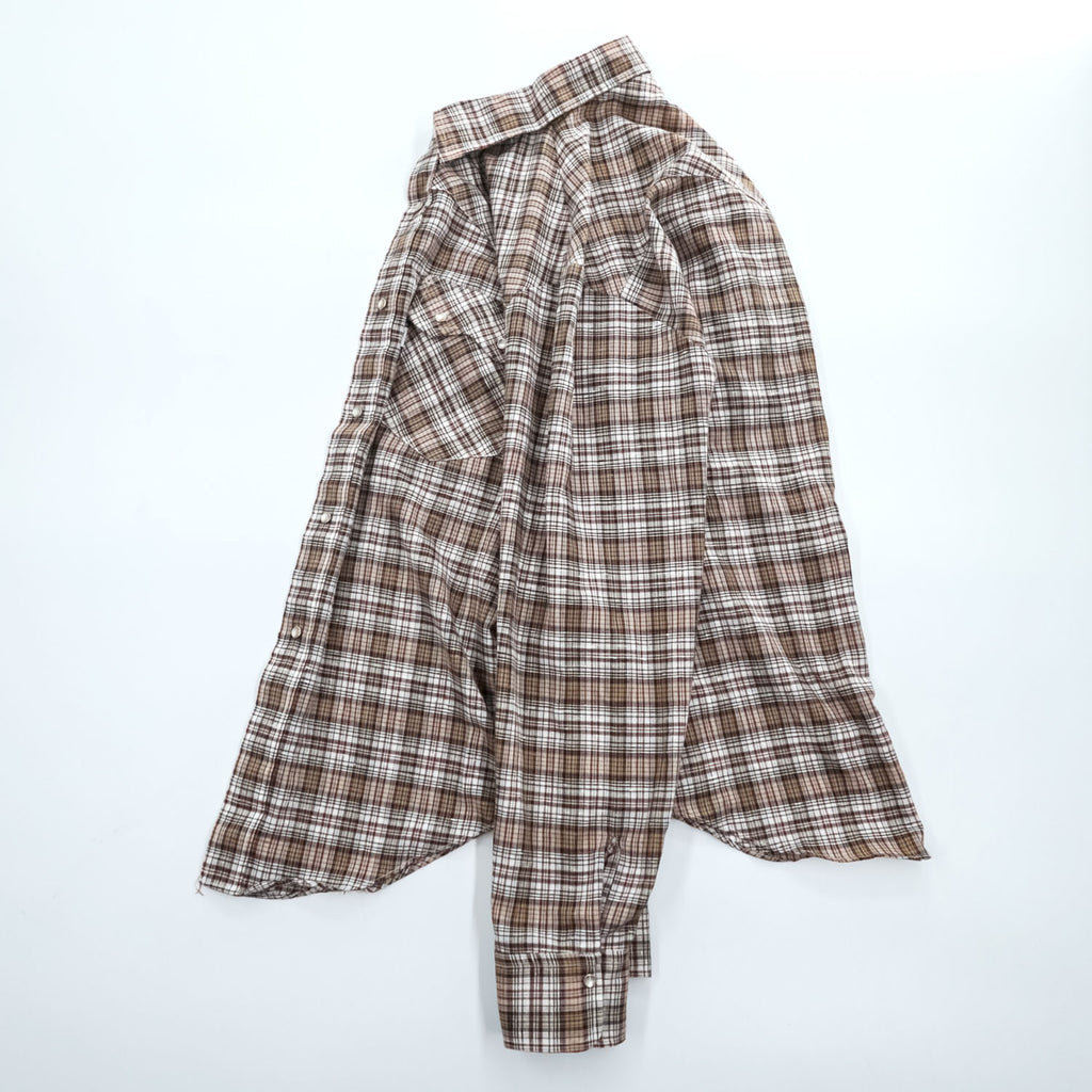 Levi's 80年代 ヴィンテージ 長袖 ウエスタンシャツ L ブラウン チェック スナップボタン 襟芯 白タブ