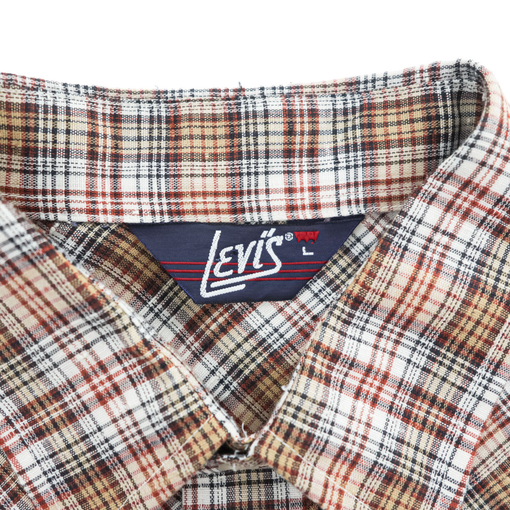 Levi's 80年代 ヴィンテージ 長袖 ウエスタンシャツ L ブラウン チェック スナップボタン 襟芯 白タブ