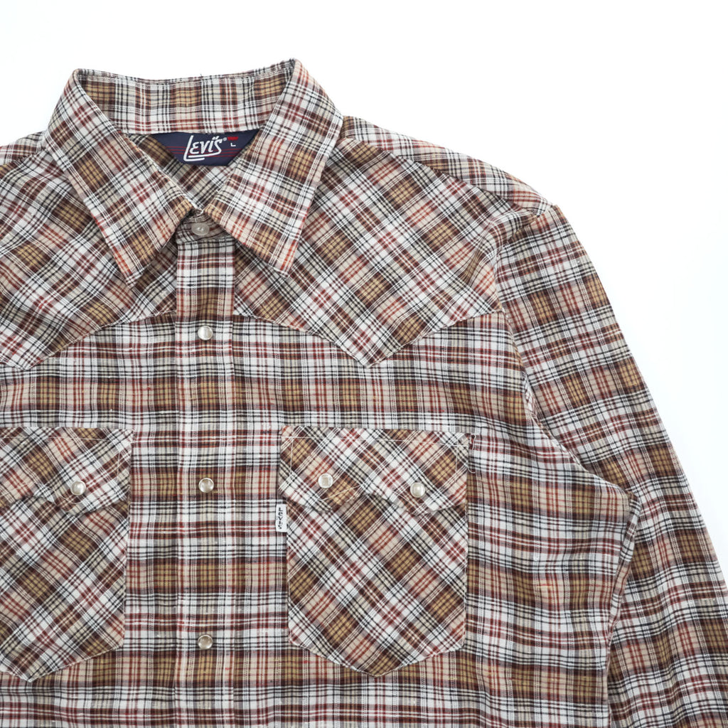 Levi's 80年代 ヴィンテージ 長袖 ウエスタンシャツ L ブラウン チェック スナップボタン 襟芯 白タブ