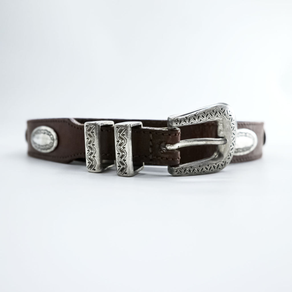 Vintage Western Leather Belt ウエスタンベルト レザー ナローベルト シルバーコンチョ ヴィンテージ