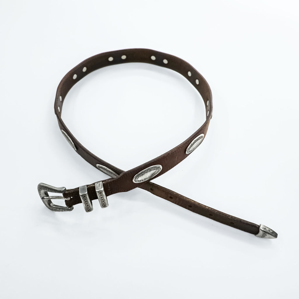 Vintage Western Leather Belt ウエスタンベルト レザー ナローベルト シルバーコンチョ ヴィンテージ