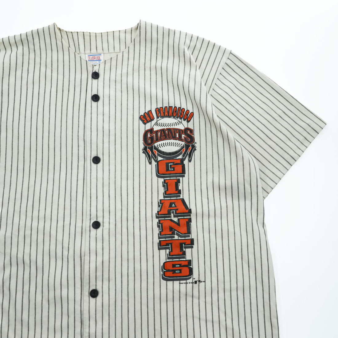 TEAMWORK MLB 90年代 USA製 ヴィンテージ 半袖 ベースボールシャツ XL ホワイト ストライプ シングルステッチ SAN FRANCISCO GIANTS