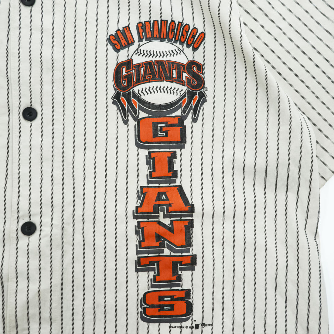 TEAMWORK MLB 90年代 USA製 ヴィンテージ 半袖 ベースボールシャツ XL ホワイト ストライプ シングルステッチ SAN FRANCISCO GIANTS