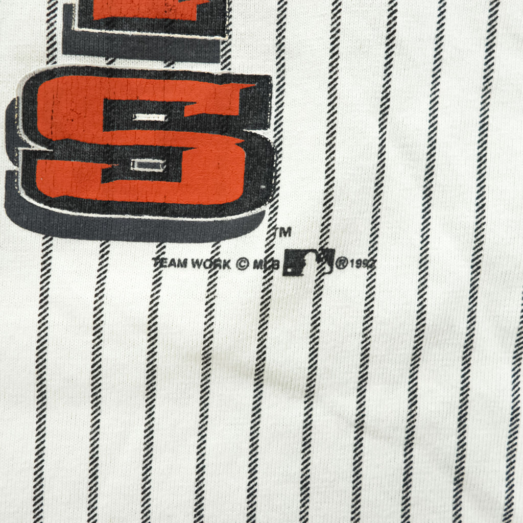 TEAMWORK MLB 90年代 USA製 ヴィンテージ 半袖 ベースボールシャツ XL ホワイト ストライプ シングルステッチ SAN FRANCISCO GIANTS