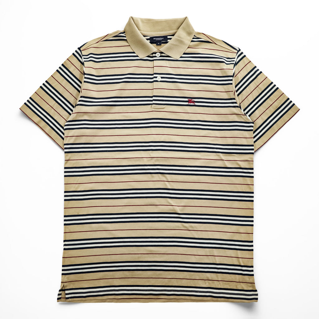 BURBERRY LONDON ポロシャツ S ベージュ ボーダー ワンポイントロゴ
