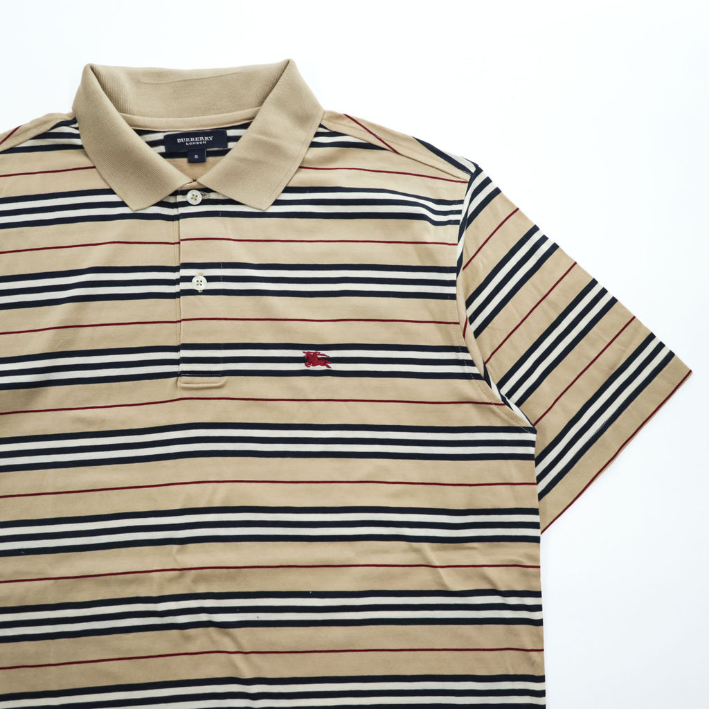 BURBERRY LONDON ポロシャツ S ベージュ ボーダー ワンポイントロゴ