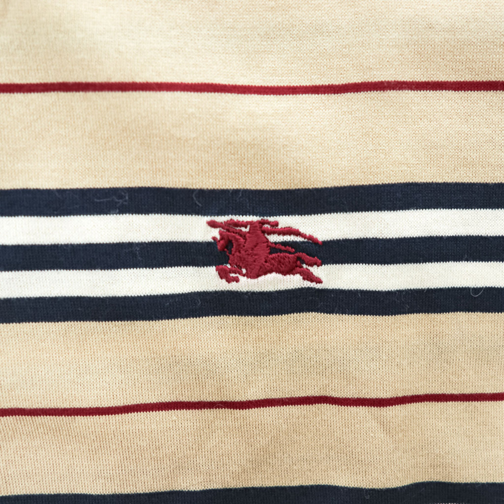 BURBERRY LONDON ポロシャツ S ベージュ ボーダー ワンポイントロゴ