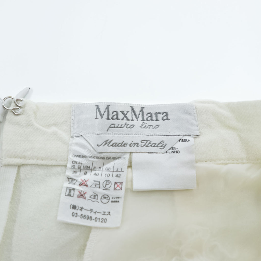 Max Mara イタリア製 リネン フレアスカート M オフホワイト 麻100%