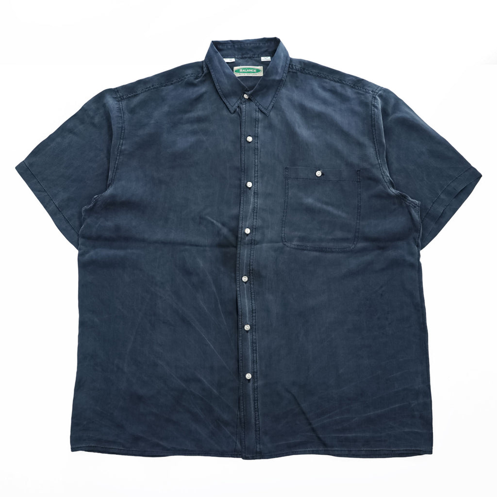 90年代 ヴィンテージ BALANCE WITH NATURE シルク100% 半袖シャツ XL ブラック 胸ポケット
