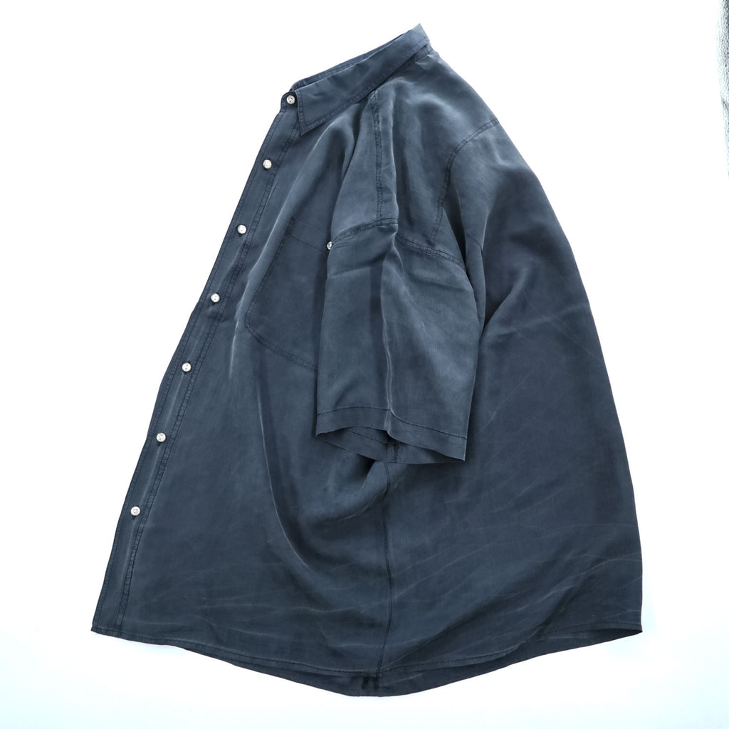 90年代 ヴィンテージ BALANCE WITH NATURE シルク100% 半袖シャツ XL ブラック 胸ポケット