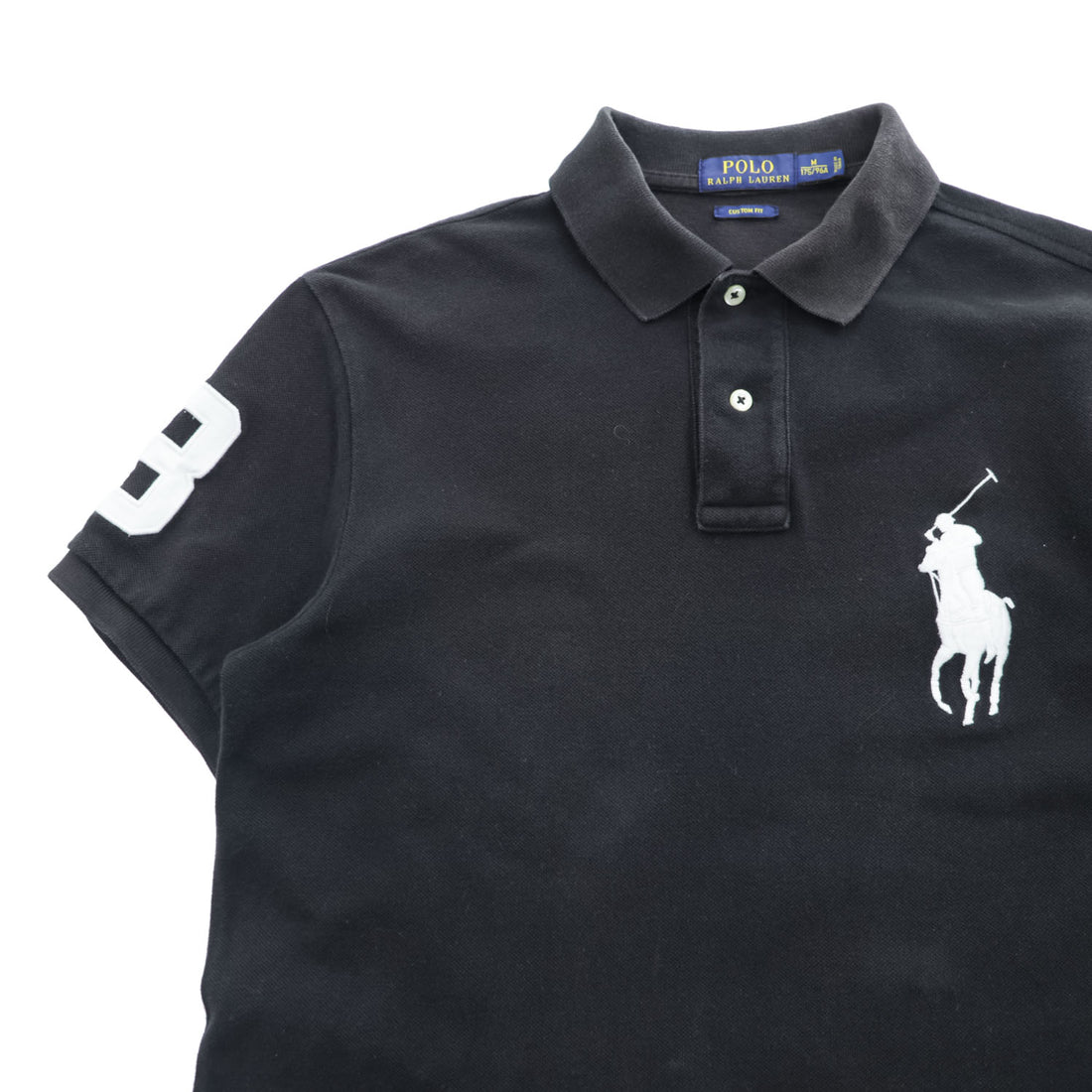 Polo Ralph Lauren ビッグポニー 刺繍 ポロシャツ M ブラック CUSTOM FIT 鹿の子