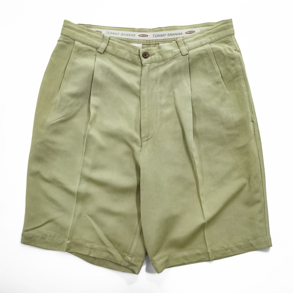 TOMMY BAHAMA プリーツショーツ RELAXED シルク100% ショートパンツ L ベージュ 2タック ハーフパンツ