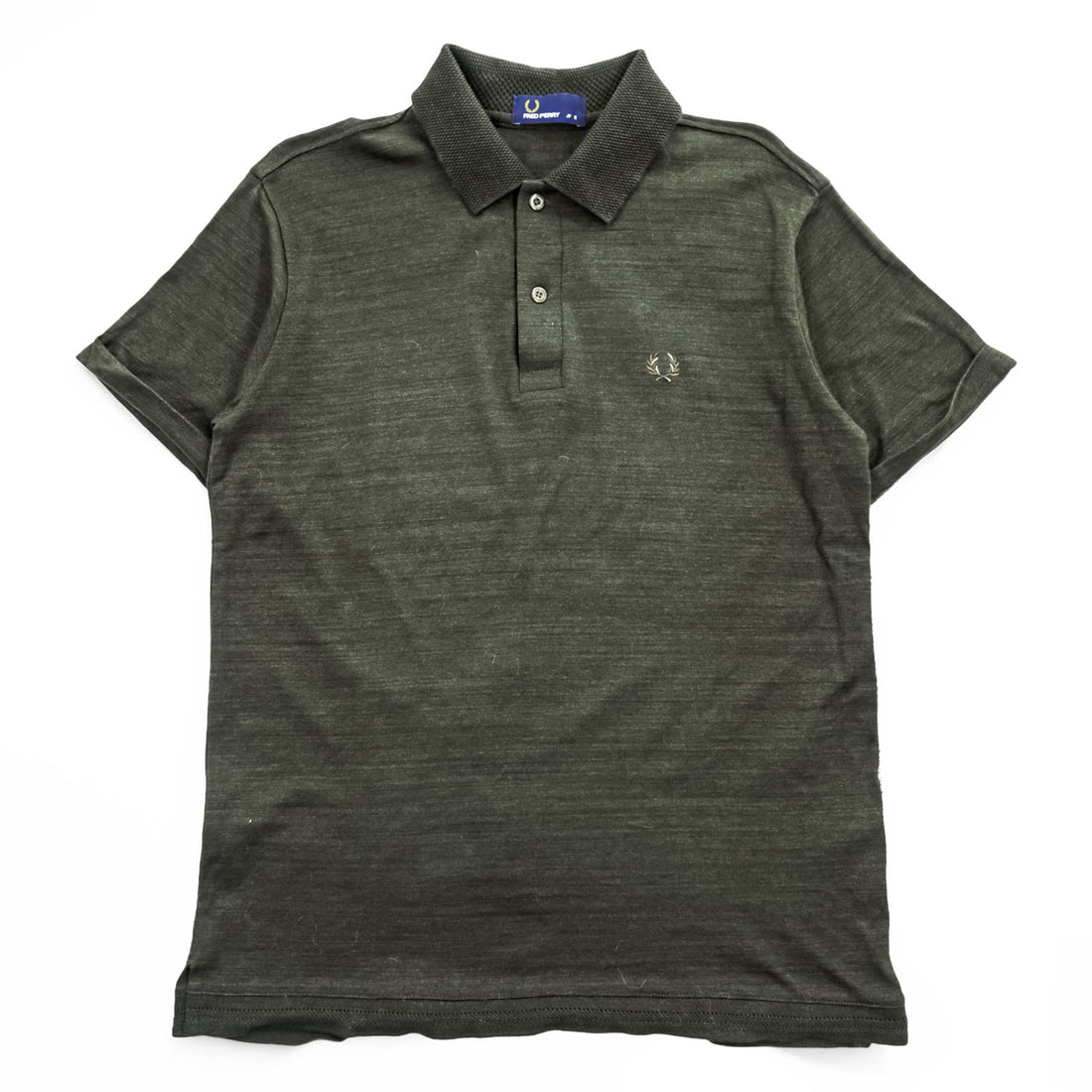 Fred Perry FZ1603 100% Wool Short Sleeve Knit Polo Shirt Dark Olive Laurel Logo JP S