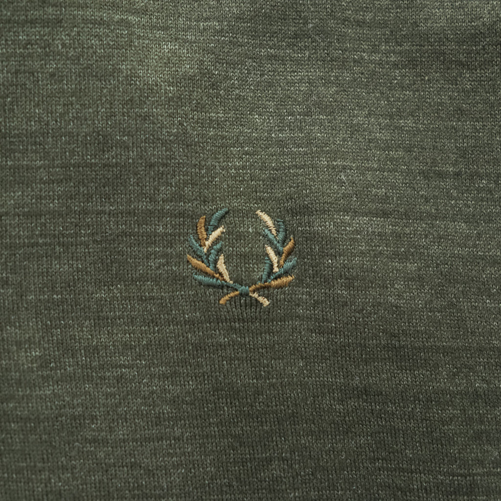 Fred Perry FZ1603 100% Wool Short Sleeve Knit Polo Shirt Dark Olive Laurel Logo JP S