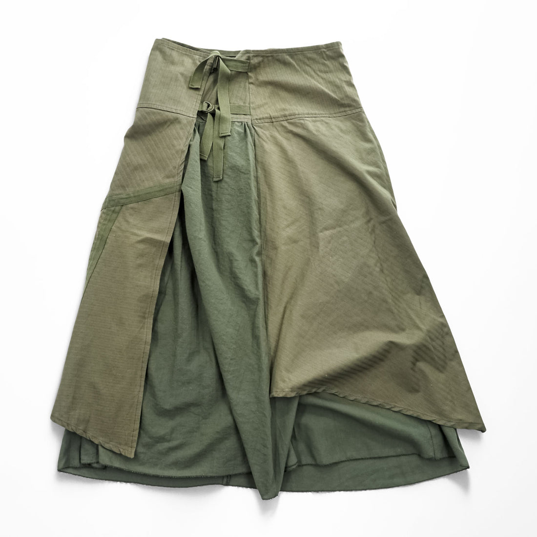Vintage French Military Wrap Skirt フランス製 ミリタリー ラップスカート L カーキ グリーン ストレッチ ヘリンボーン ラップ フレア