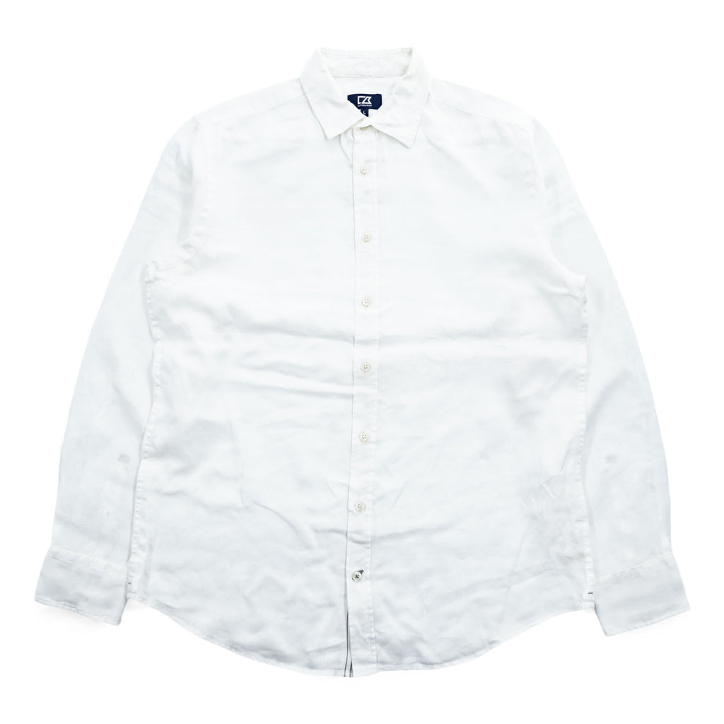 CUTTER & BUCK インド製 リネン 長袖シャツ L ホワイト 麻100% レギュラーカラー