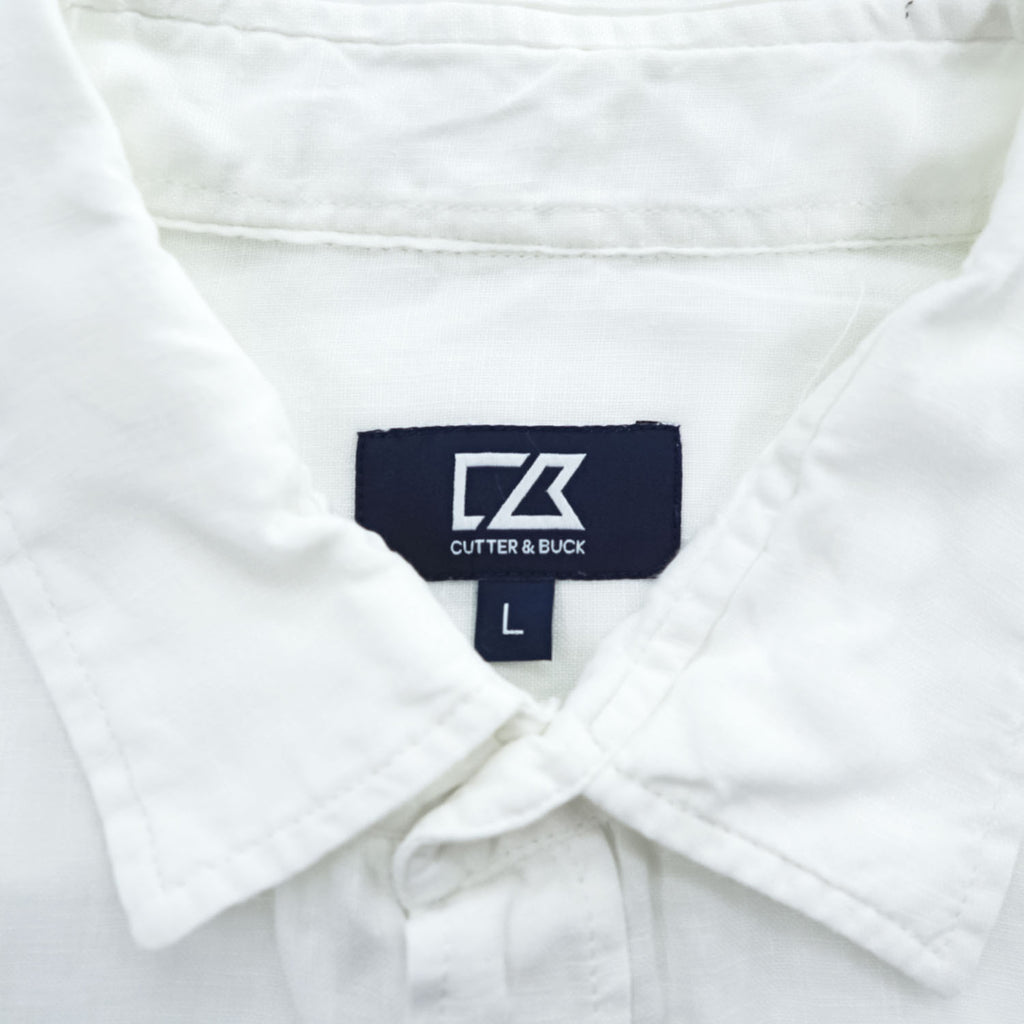 CUTTER & BUCK インド製 リネン 長袖シャツ L ホワイト 麻100% レギュラーカラー