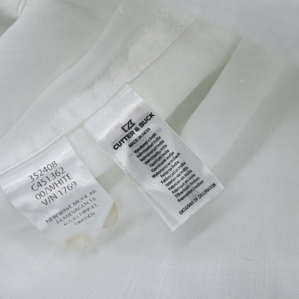 CUTTER & BUCK インド製 リネン 長袖シャツ L ホワイト 麻100% レギュラーカラー