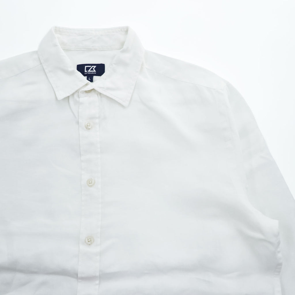 CUTTER & BUCK インド製 リネン 長袖シャツ L ホワイト 麻100% レギュラーカラー