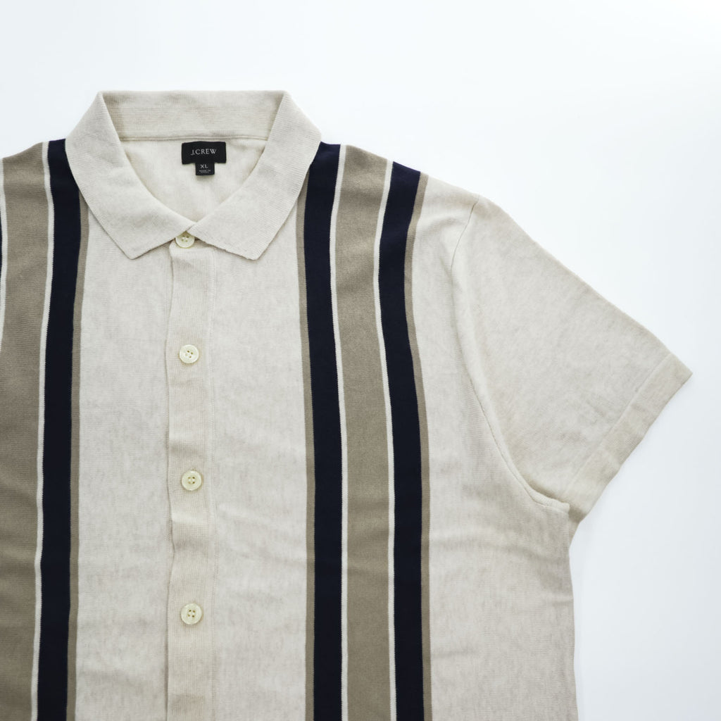 J.CREW 半袖 サマーニット ポロシャツ XL ベージュ ネイビー S/S POLO SWEATER AM600